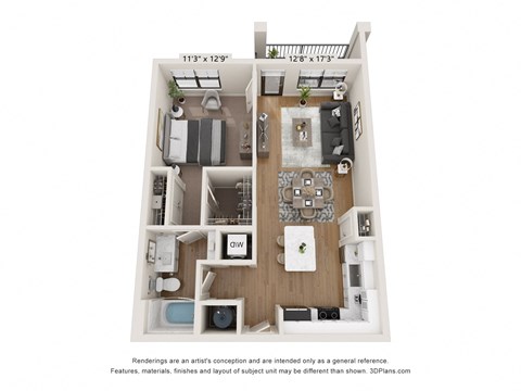 Floor plan for 1 bed, 1 bath, 781 sqft